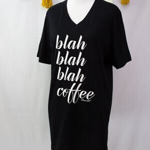 Color Image NEW Black V-Neck Short Sleeve Tee Shirt Blah Blah Blah Coffee Medium